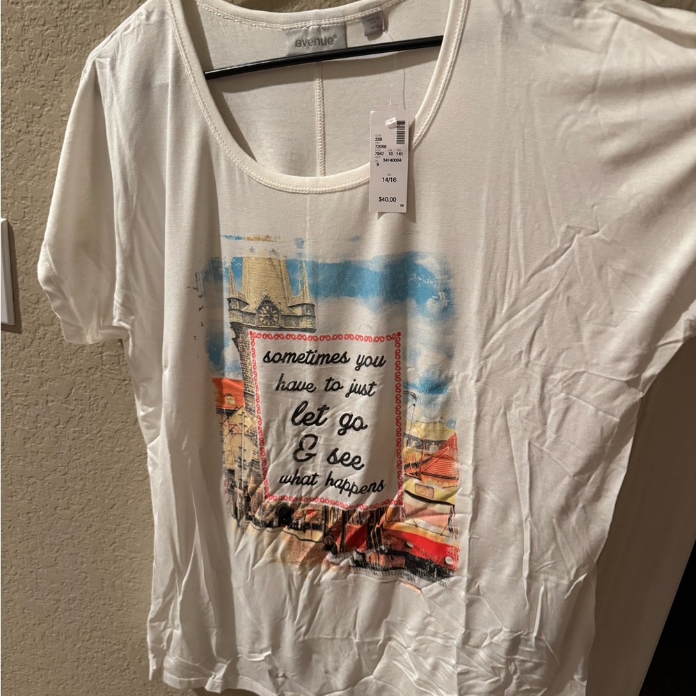 Avenue White Tee with Colorful Graphic
